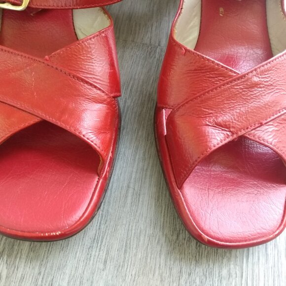 Vintage Red Shoes Size 8 / 9 Chunky Heels Strappy Slingbacks - Picture 3 of 15